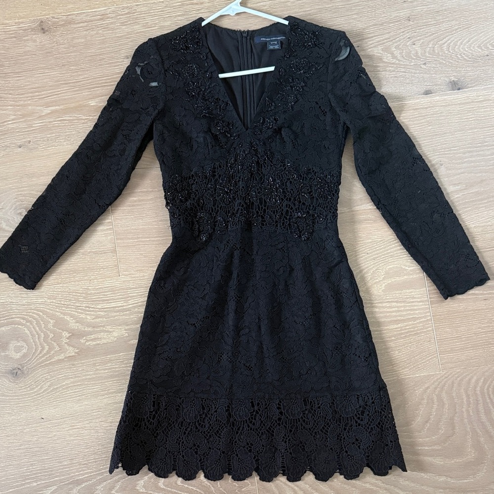 French Connection Black Lace Long Sleeve Dress Size 0